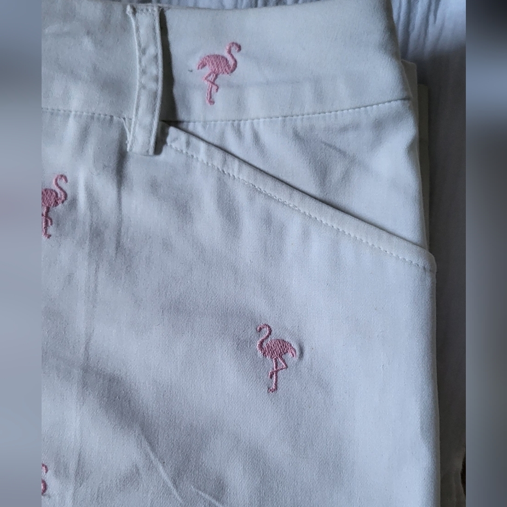 Charter Club White Shorts with Pink Flamingo Design